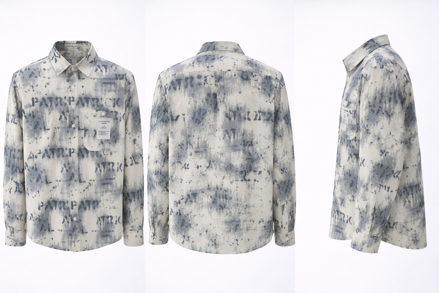 Abstract Wash Printed Full-Sleeve Denim Shirt