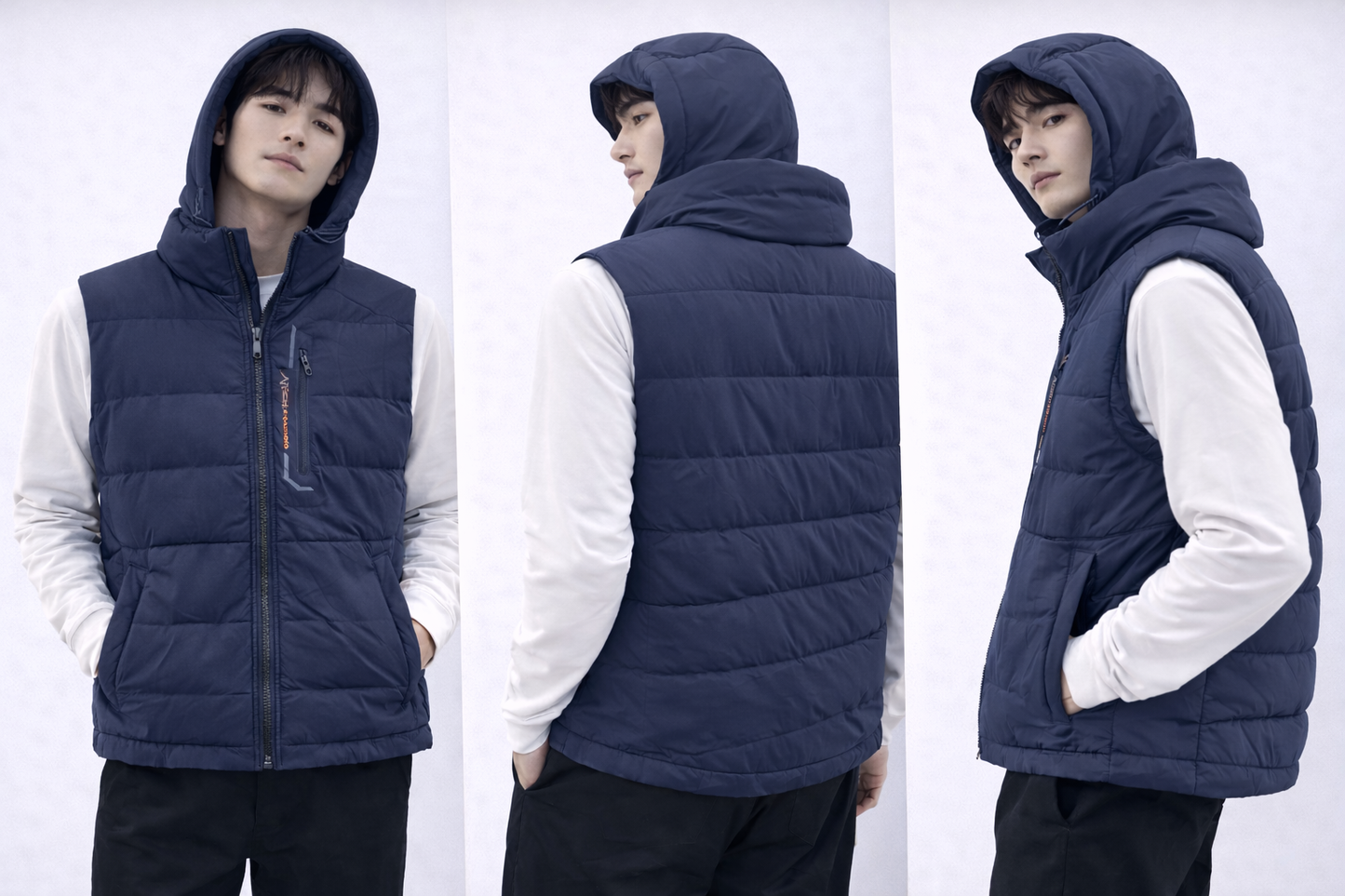 Navy Half Puffer Jacket with Hooded Cap (Solid Color)