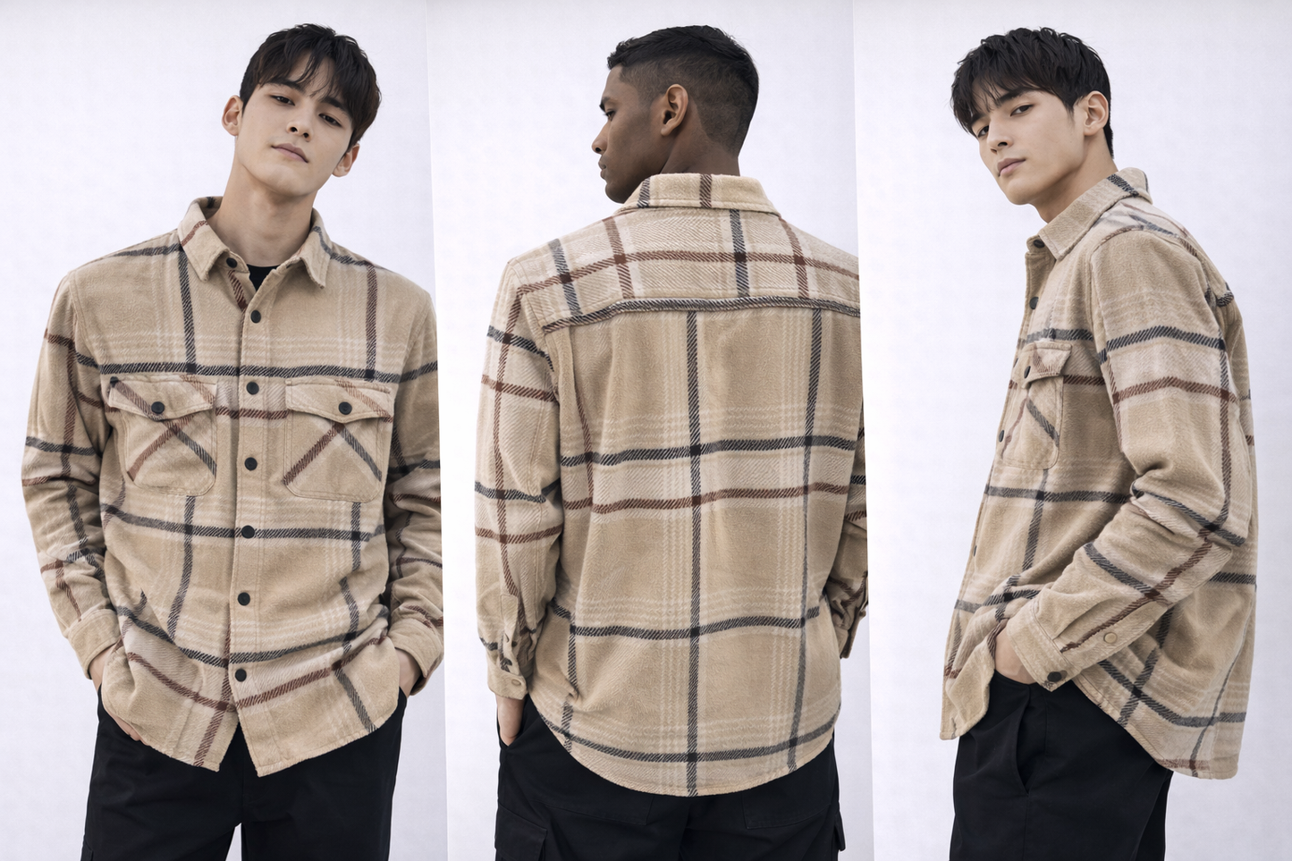 Beige Plaid Flannel Shirt – Korean Fit