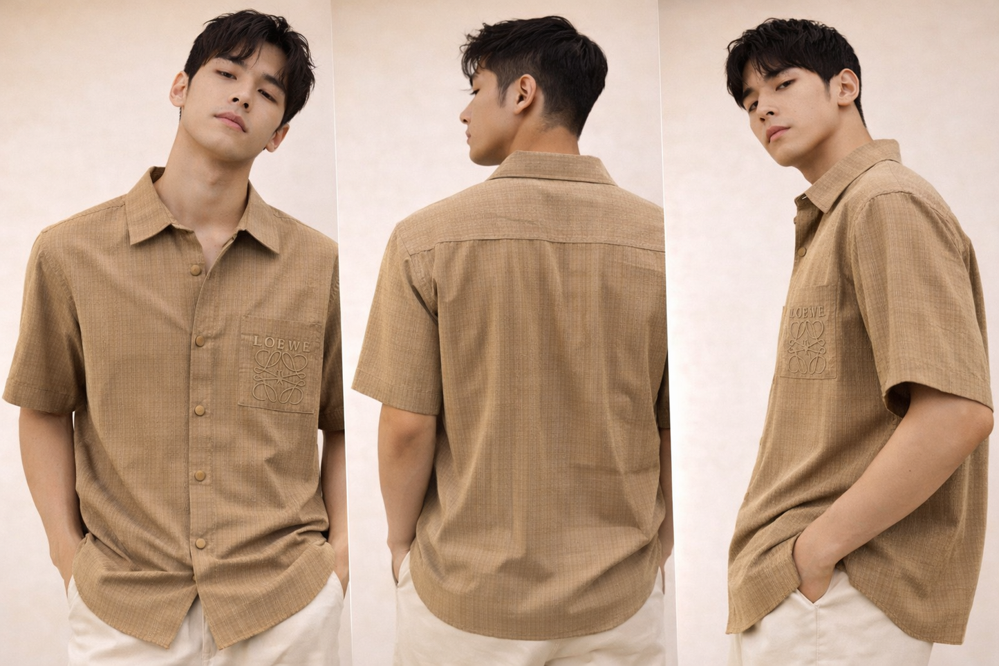 Textured Short-Sleeve Shirt – Earthy Brown
