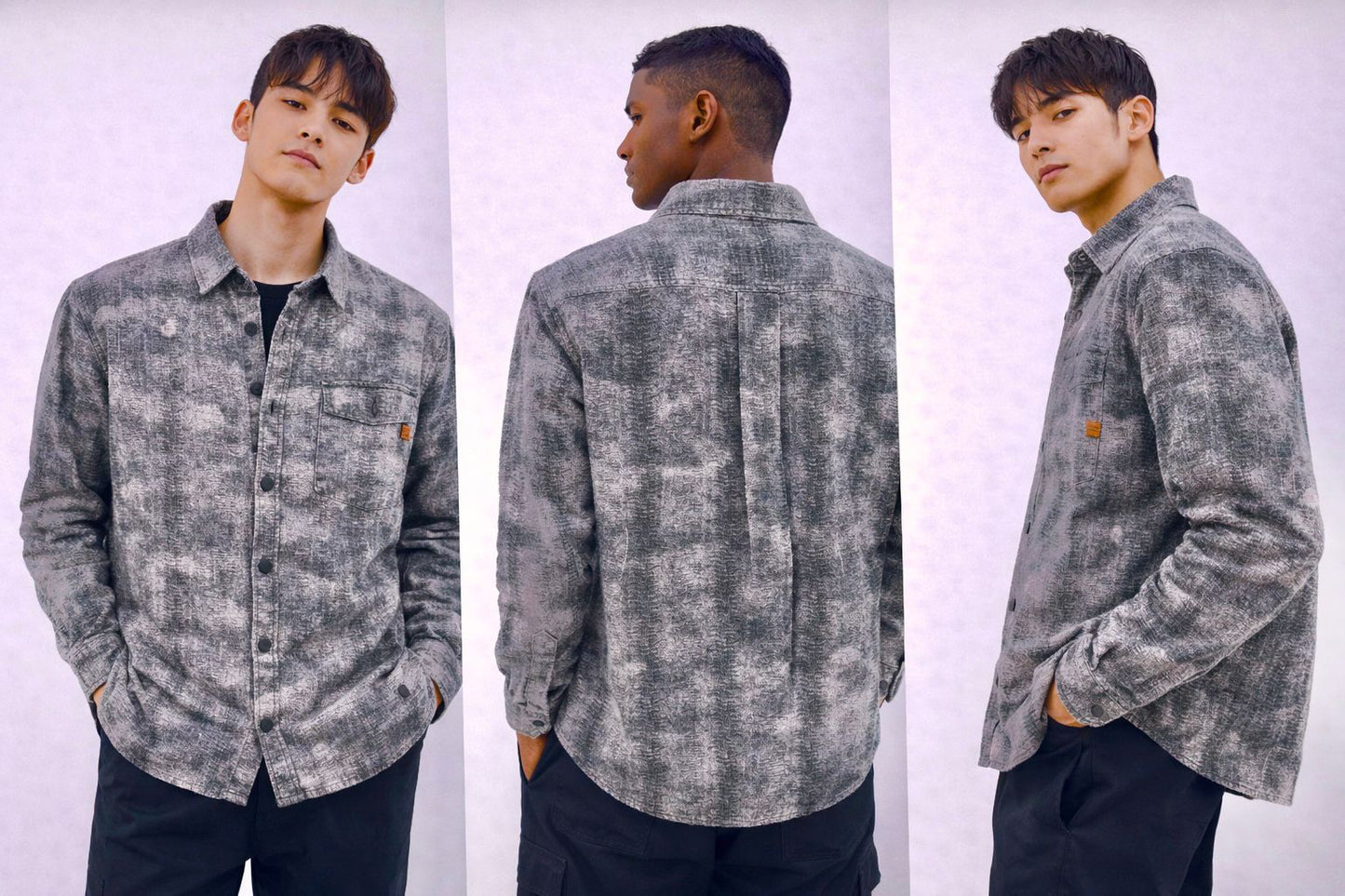 Textured Printed Full-Sleeve Denim Shirt