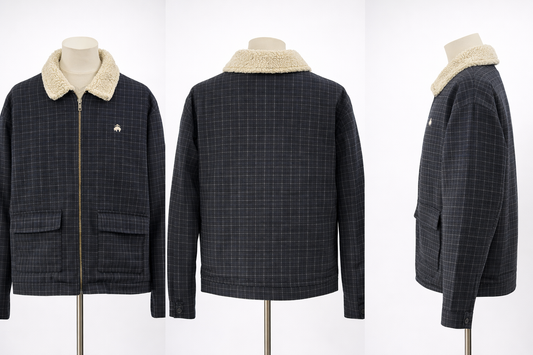 Plaid Sherpa Collar Jacket – Navy Blue
