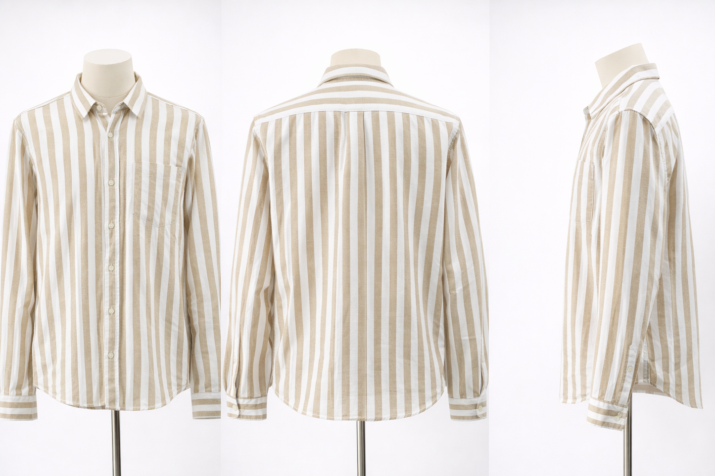 Beige & White Vertical Stripe Shirt