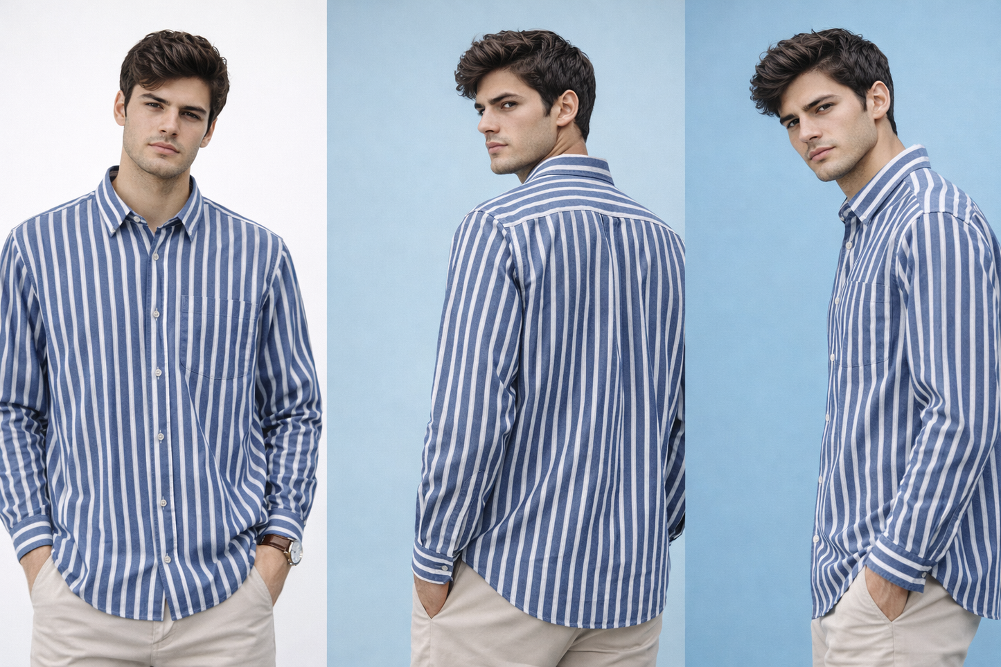 Blue & White Vertical Stripe Shirt