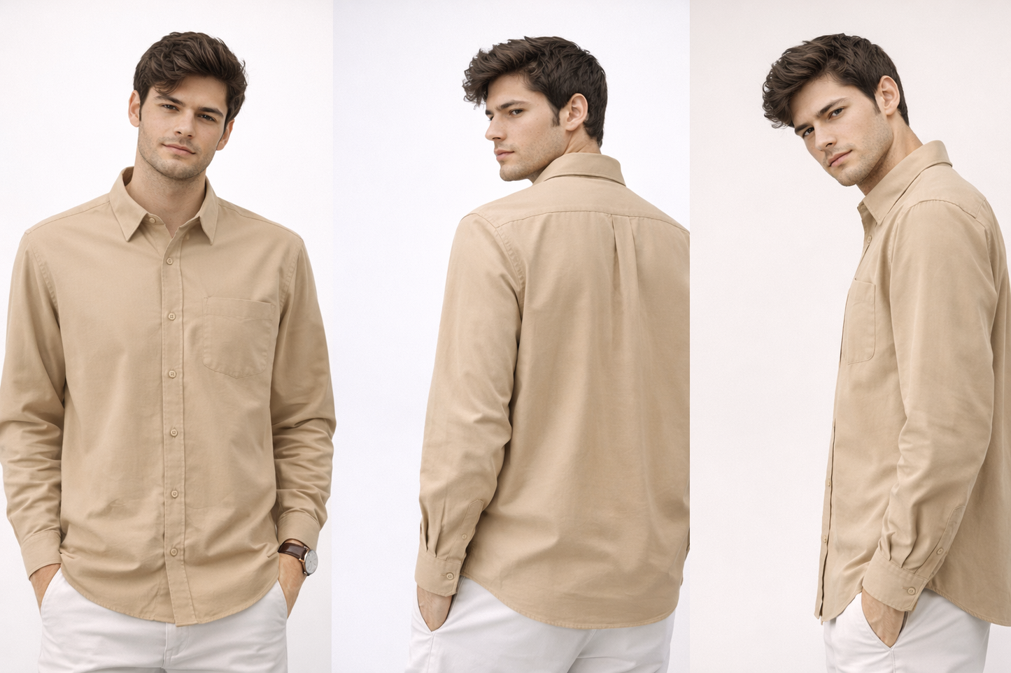 Beige Solid Casual Shirt