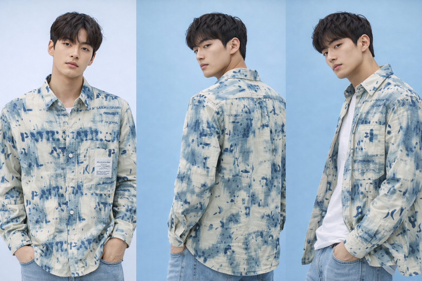 Abstract Wash Printed Casual Denim Shirt