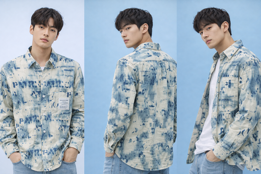 Abstract Wash Printed Casual Denim Shirt