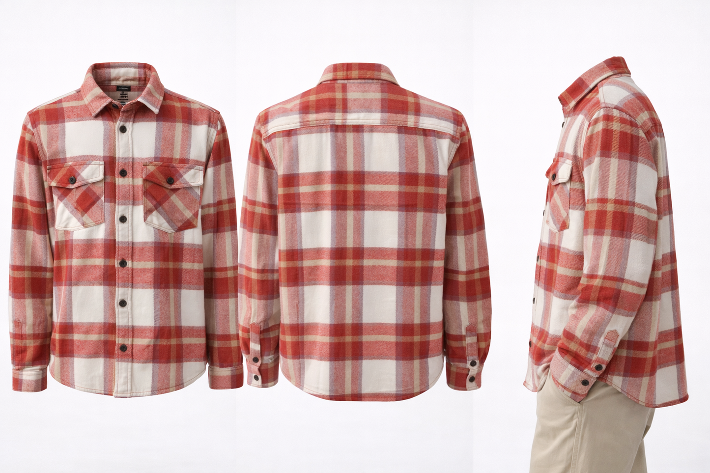 Red & Cream Plaid Flannel Shirt