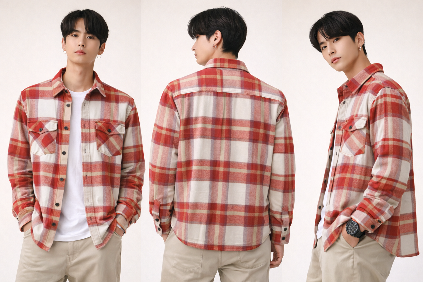 Red & Cream Plaid Flannel Shirt