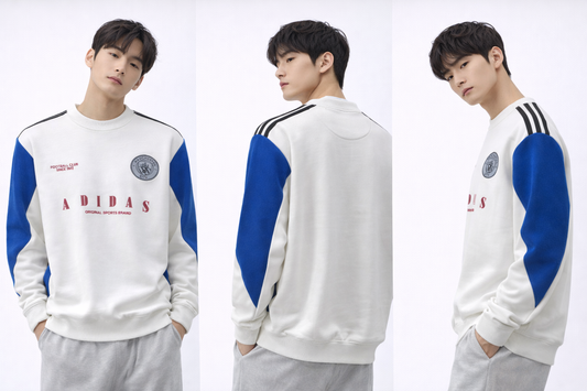 Men’s Classic Sports Crewneck Sweatshirt – White & Blue