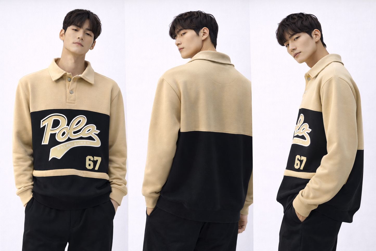 Premium Polo-Inspired Sweatshirt – Beige & Black