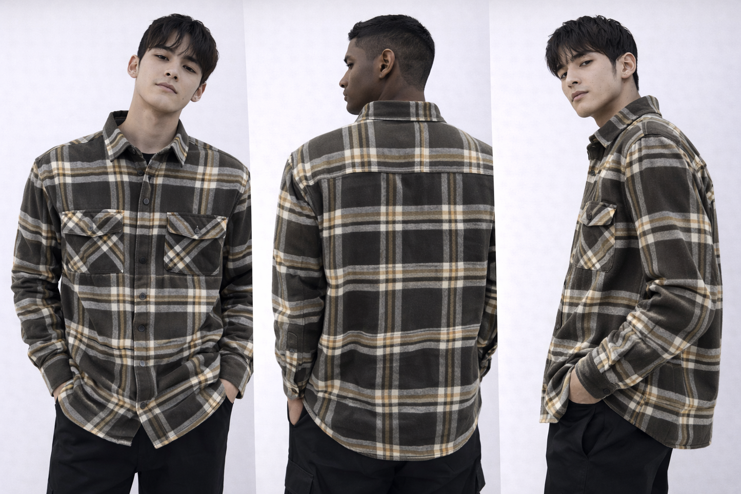 Men’s Premium Plaid Flannel Shirt – Brown & Olive Tones