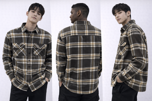 Men’s Premium Plaid Flannel Shirt – Brown & Olive Tones