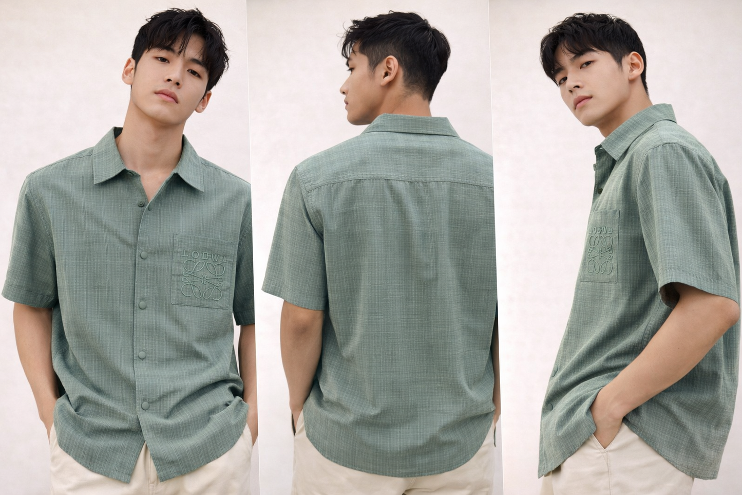 Textured Sage Green Short-Sleeve Shirt