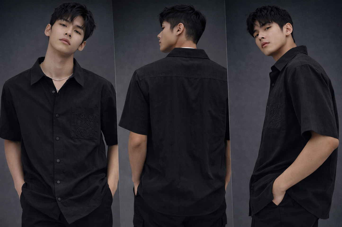 Textured Black Short-Sleeve Shirt