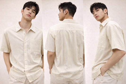 Premium Textured Short-Sleeve Shirt – Off-White