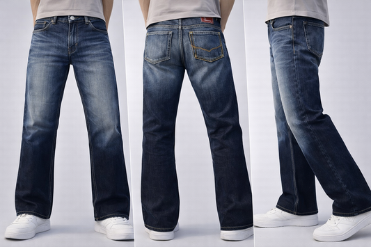 Two-Tone Blue Bootcut Denim Jeans