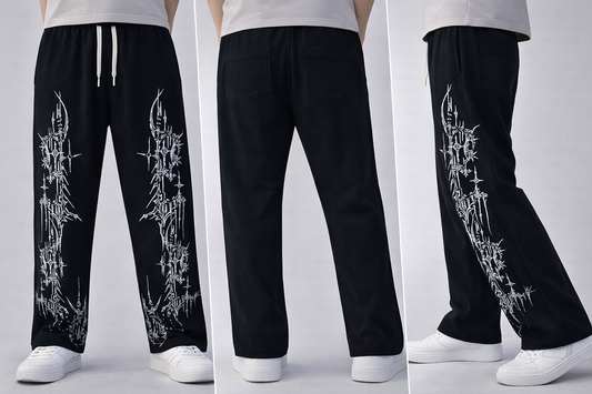 Graphic Black Cotton Track Pants