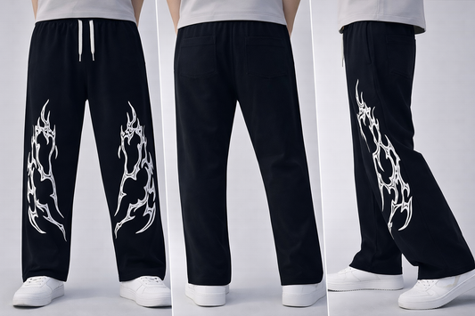 Graphic Black Cotton Trackpants