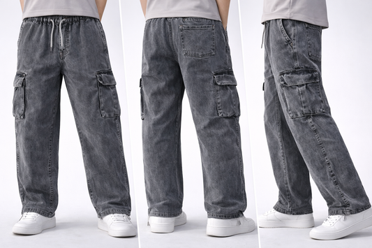 Washed Grey Denim Cargo Pant
