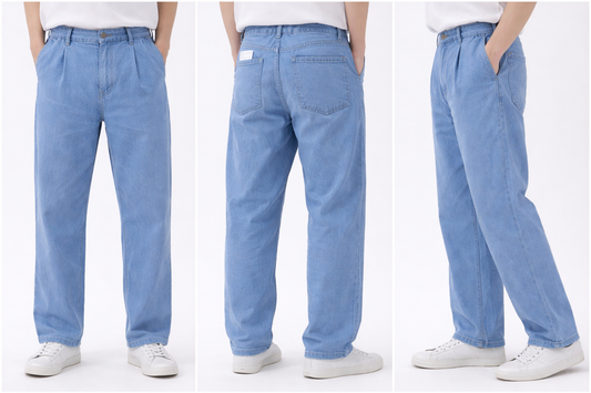 Relaxed Fit Denim Jeans – Light Blue