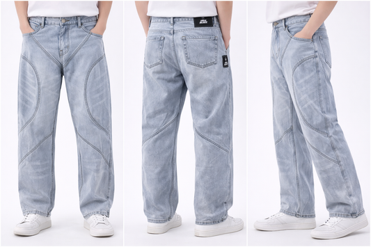 Baggy Fit Panel Denim Jeans – Light Blue